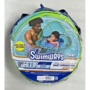 Swimways Premium Infant Baby SpringFloat Adjustable Sun Canopy Green‎ & Blue 9+M